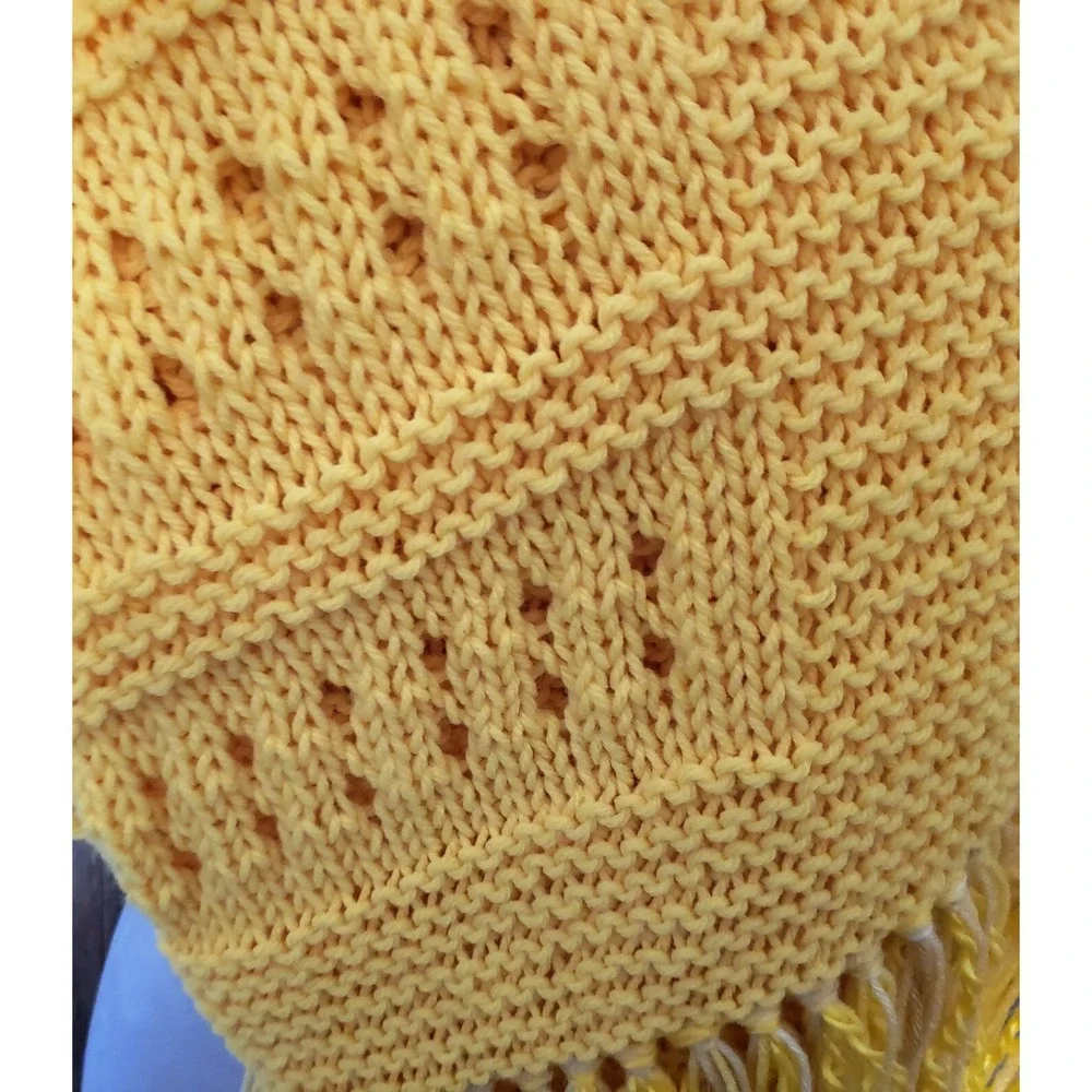 NEW Yellow Eyelet Hand Knitted Shawl Wrap Boho Indie Artsy‎ Cottage Coastal Chic